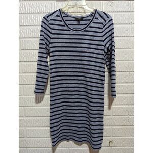 J.Crew Blue Cotton Side Zippers 3/4 Sleeve Striped Knit Mini Shift Dress Sz XXS